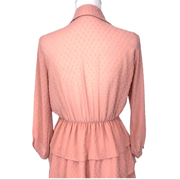 Zara Belted Dotted Mesh Tiered Dress Peach Pink S - Picture 15 of 15